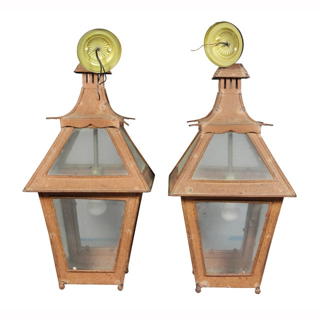 Mid 19th Century Mid 19th Century Tuscan Red Tole Hanging Lanterns - a Pair For Sale - Image 5 of 6