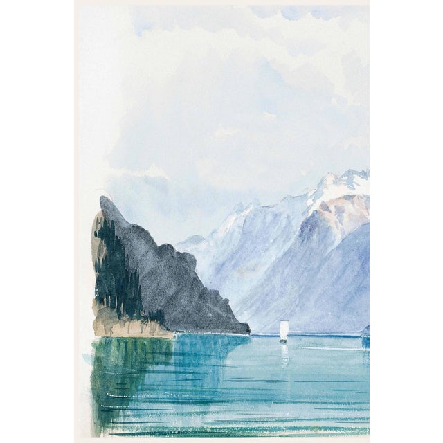 A refined example of late 19th-century watercolor landscape painting, this vintage art print reproduction features Bay of...