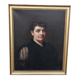 Late 19th Century Edwin T. Billings Portrait Attributed Oil on Canvas, Quarter Length Portrait of a Woman, Framed For Sale