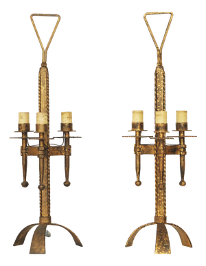 Mid-20th Century Golden Wrought Iron Tripod Table Lamps by Ferro Art, Set of 2