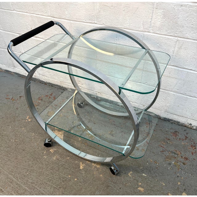 Chrome Mid-Century Glass and Chrome Bar Cart by George Mulhaser for Dia For Sale - Image 8 of 12