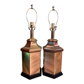 Vintage 1970’s Brass Hexagonal Chinoiserie Ginger Jar Lamps - a Pair For Sale