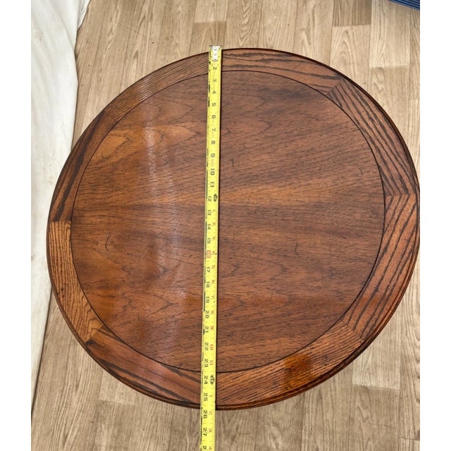 Vintage Round Side Table With Bottom Shelf Double Column Legs Solid Oak For Sale - Image 11 of 12