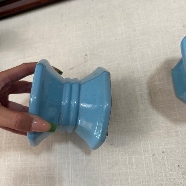 Pair of 1970s Blue Ceramic Candle Holders For Sale In Atlanta - Image 6 of 7