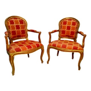 19th Century Venetian Louis XV Style Painted and Gilt Armchairs- A Pair For Sale