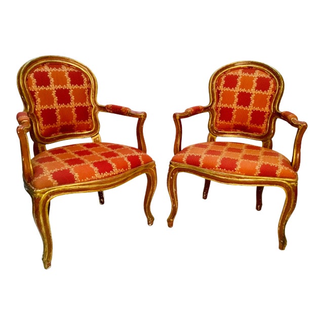 19th Century Venetian Louis XV Style Painted and Gilt Armchairs- A Pair For Sale
