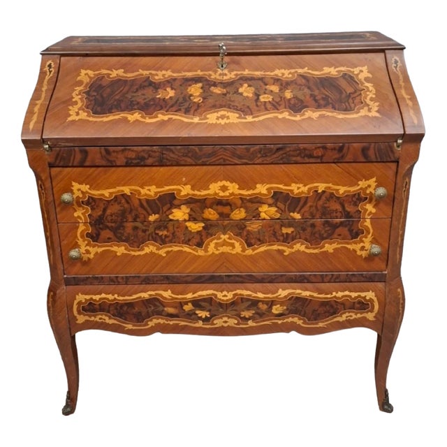 Antique Louis XV Venetian Marquetry Slant-Front Desk Secretary For Sale