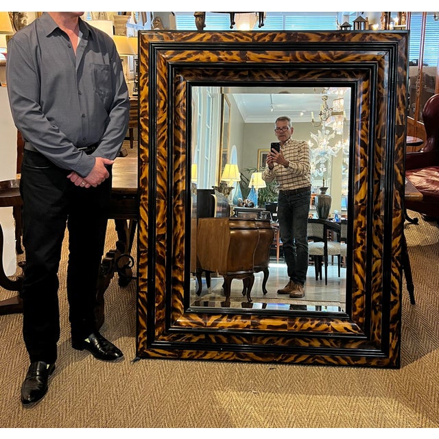 Glass Large Faux Tortoiseshell and Parcel-Ebonized Mirror in the Flemish Style For Sale - Image 7 of 12