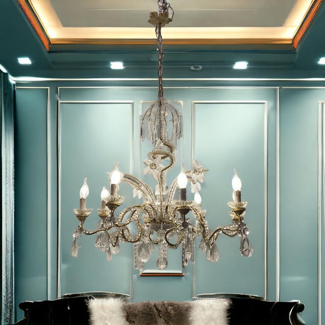 Vintage crystal beaded murano glass flower chandelier 1940’s this chandelier has been completely restored. all the parts...