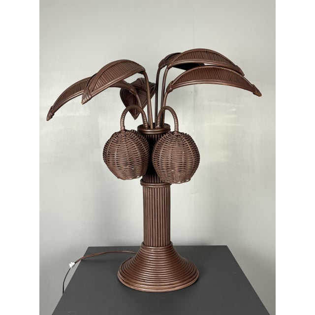 Pencil Reed Rattan Palm Tree Table Lamp in the style of Mario Lopez Torres, 1970s For Sale - Image 17 of 17