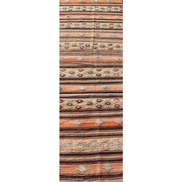 Textile Vintage Turkish Kilim Runner With Stripes in Tan, Brown, and Orange For Sale - Image 7 of 11