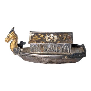 20th Century Japanese Sterling Silver Dragon Boat Form Salt or Pepper Shaker For Sale
