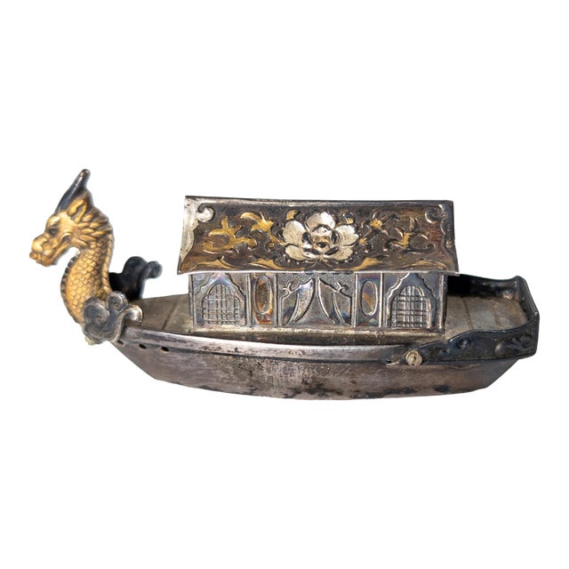 20th Century Japanese Sterling Silver Dragon Boat Form Salt or Pepper Shaker For Sale