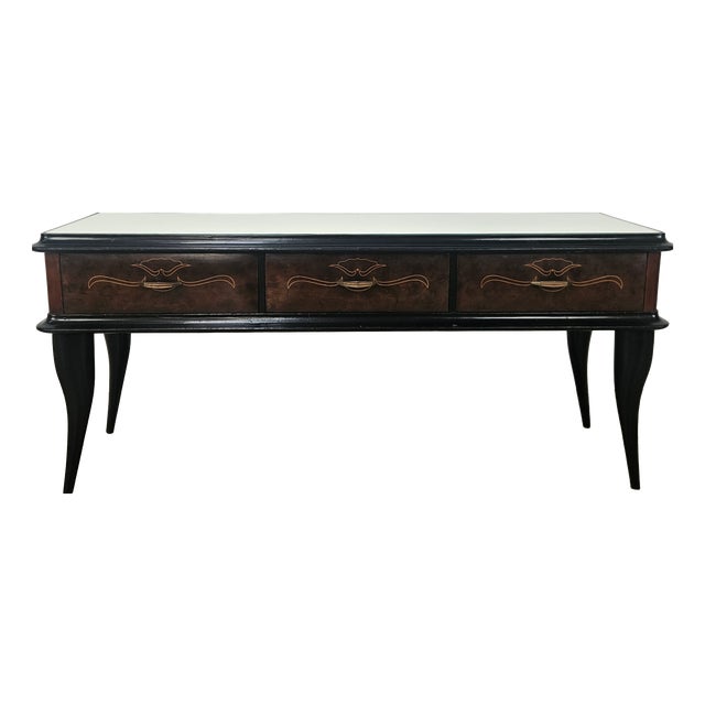 Mahogany-Paneled Entrance or Dressing Table with Mirrored Top, 1960 For Sale