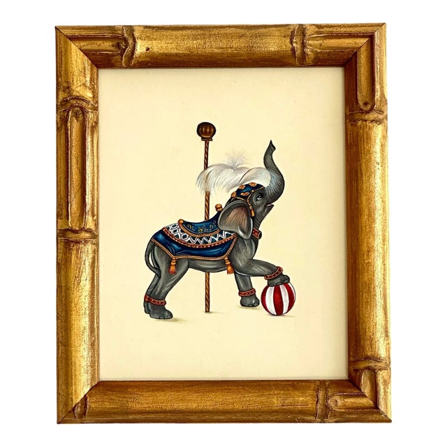 Hand-Painted Circus Elepahant Painting. Framed For Sale