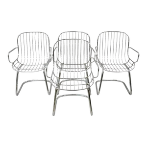 Mid Century Italian Modern Tubular Chrome Cantilever Dining Arm Chair - Set of 4