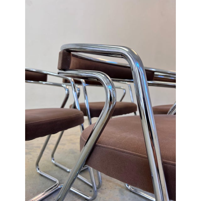 Brown Upholstered Chairs in Chrome with Brown Velour, Set of 4 For Sale - Image 8 of 10