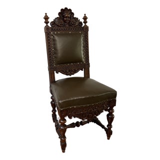 An Antique High-Back Side Chair or Small Throne Chair, in a Spanish Renaissance, Jacobean, or Louis XIII Style From the 19th Century. For Sale