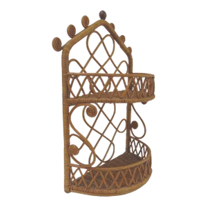 Early 20th Century Rattan Wall Hanging Shelf With Fiddlehead Accents Attributed to Heywood Bros