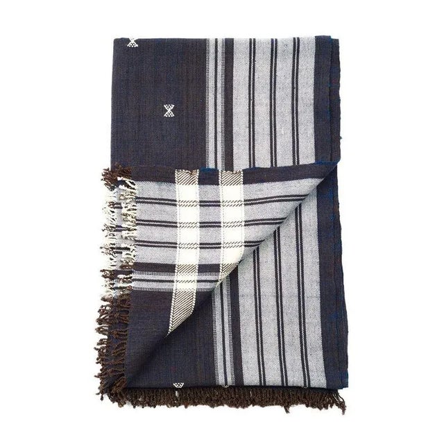 Studio Variously Handwoven Indigo Indie Organic Cotton Throw For Sale - Image 10 of 11