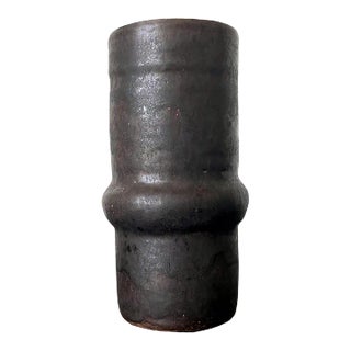 Late 20th Century Black Metallic Glaze Ceramic Geometric Vase by Beatrice Wood For Sale