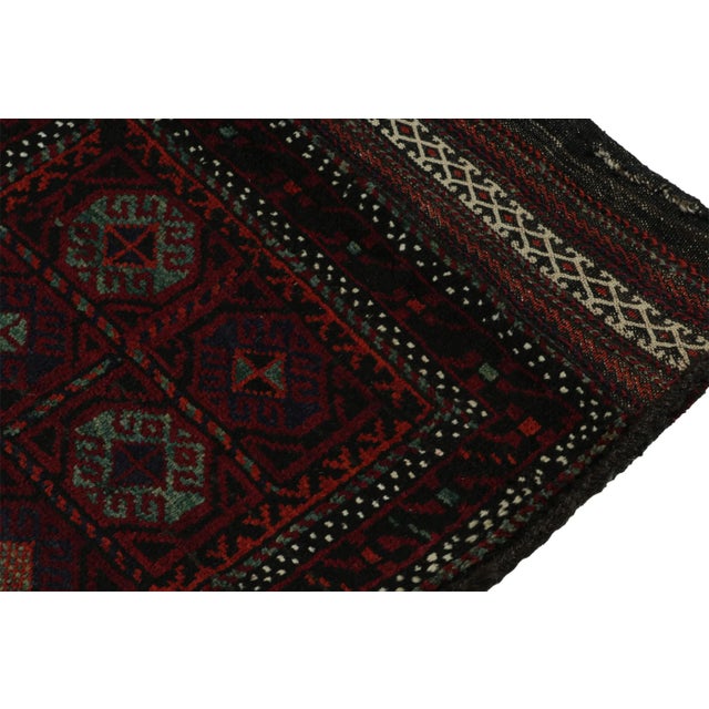Rug & Kilim’s Baluch Tribal Rug in Burgundy With Teal Blue Geometric Patterns For Sale In New York - Image 6 of 8