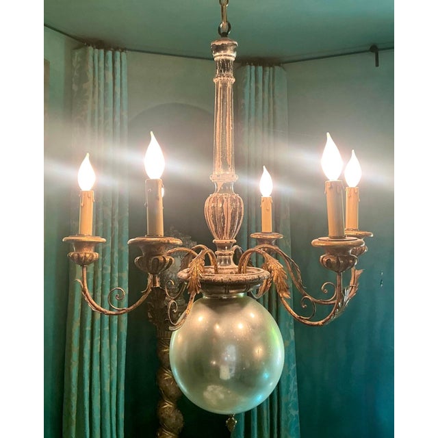 Metal Vintage Regency Mercury Glass Chandelier For Sale - Image 7 of 10