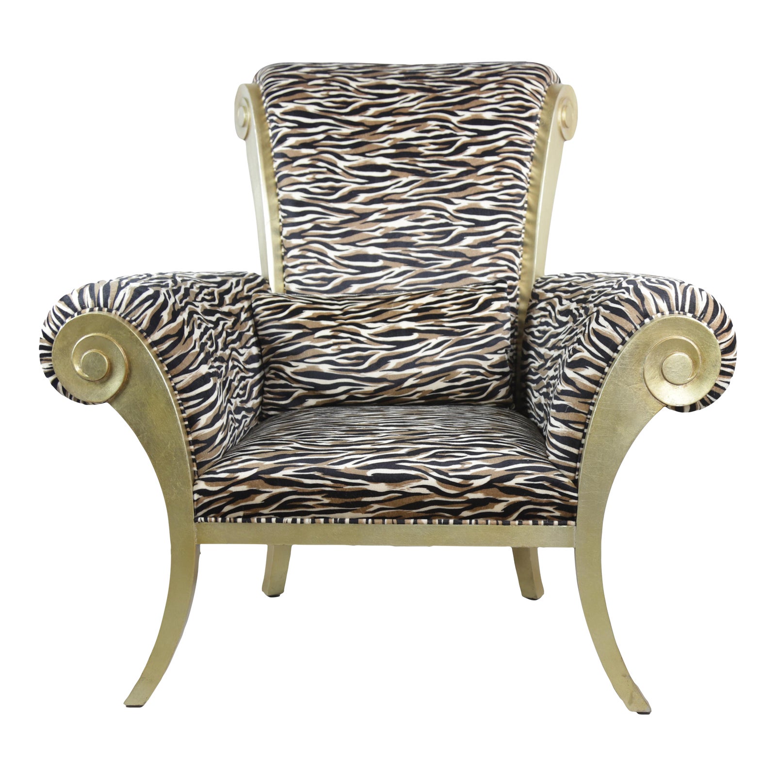 Vintage Regal Zebra Wingback Chair With Exquisite Gold Accents Chairish
