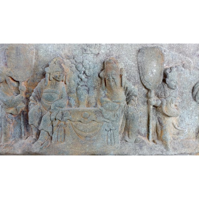 Chinese Ming Dynasty Antique Hand carved Temple Stone Slab featuring several figures size 32 x 8 x 16" A beautiful piece...