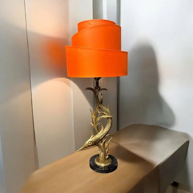 Mid-Century Brass Swordfish Table Lamp For Sale - Image 10 of 11