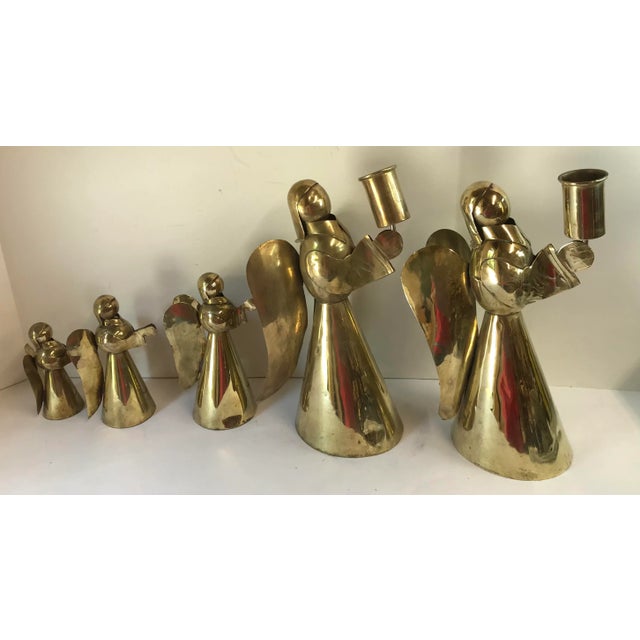 Mid 20th Century Vintage Brass Angel Candleholders- Set of 5 For Sale - Image 5 of 8