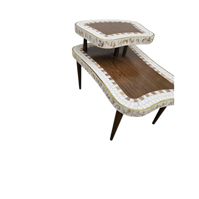 1950s Atomic Floating End Table Tile Top Mid Century Step Side Table Tiki For Sale - Image 11 of 13