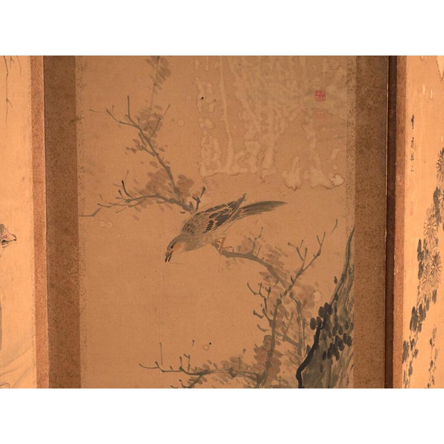 This antique japanese six-panel screen is a byōbu in paint on paper with its wooden box for storage. It originates from...