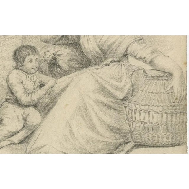 Dutch Artist, Woman with Children and Baskets, 1805, Crayon Drawing For Sale - Image 4 of 12