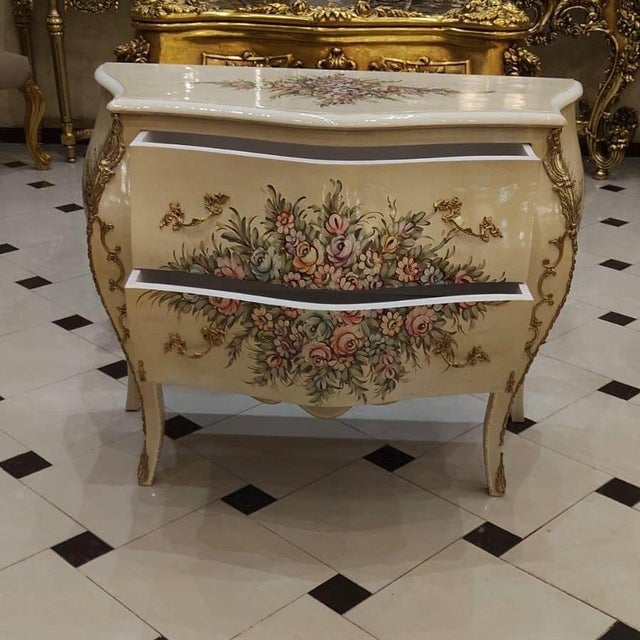 Rococo 1960s French Louis XV Bombe Commode Hand Painted Floral Chest For Sale - Image 3 of 9
