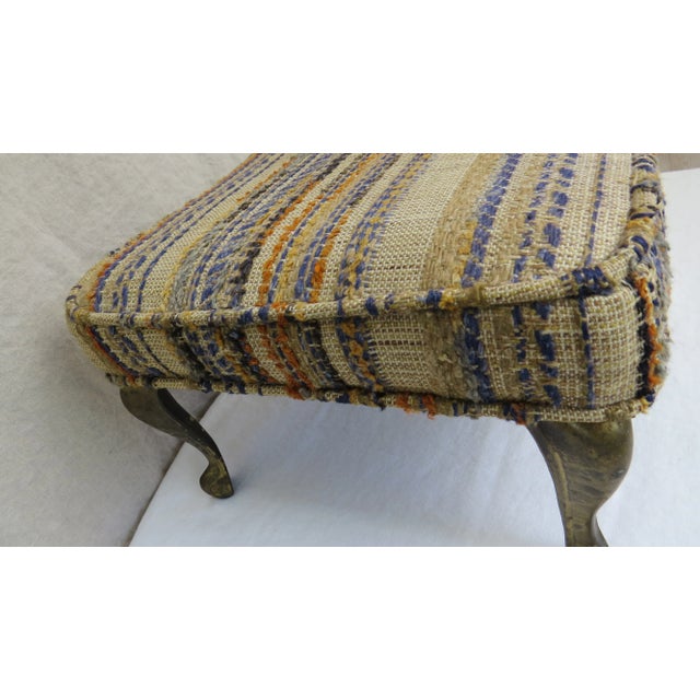 Vintage Textured Striped Footstool Brass Colored Metal Legs 1970's For Sale - Image 10 of 11