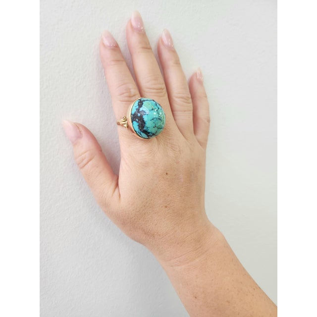 We offer free 2-day shipping! This is a vintage turquoise dome ring Circa 1960 20.88 carats Very smooth and in great...