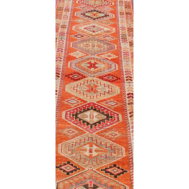 Turkish Vintage Oushak Runner With Tribal Medallion Design in Orange and Ivory 2'9 X 13'3 For Sale - Image 4 of 10