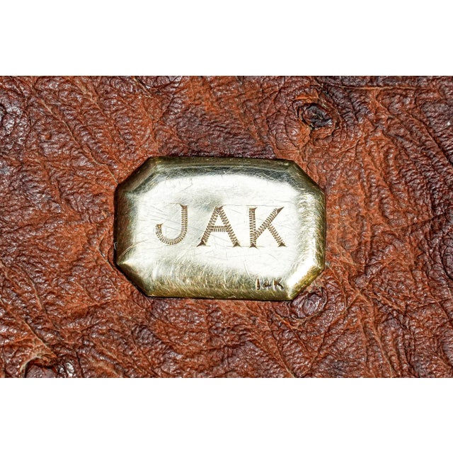 1920s Exotic Ostrich Leather Antique Cigar Case Holder Luxury Art Deco 14k Gold For Sale - Image 5 of 11