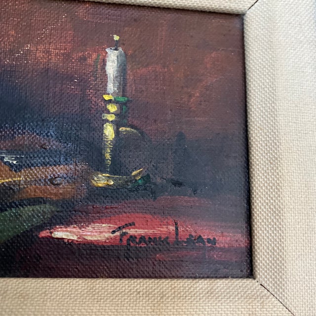 Impressionist 1950’s Original Still Life Painting With Books & Violin Signed Original Fancy Frame For Sale - Image 3 of 6