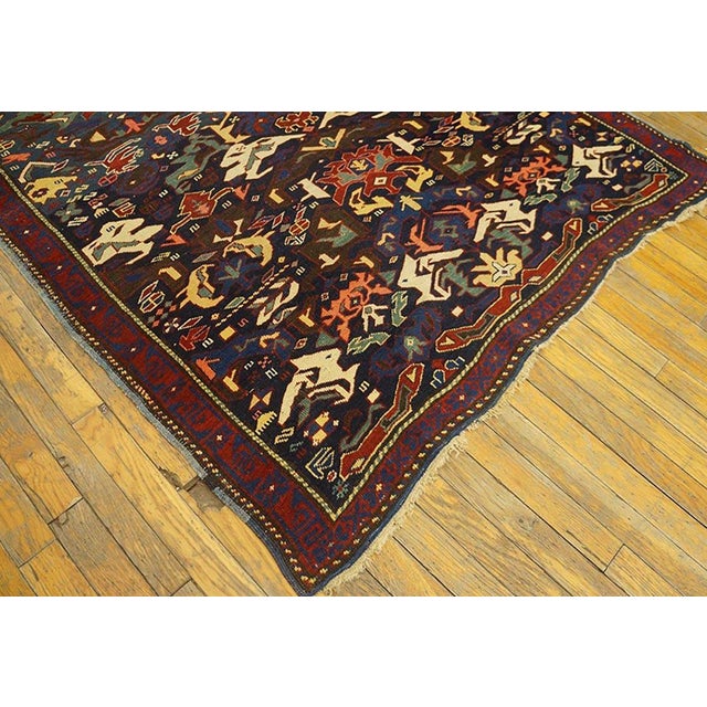 1870s Blue Geometric Tribal Antique Caucasian Zeychor Rug 4'4" X 6'8" Knotted Wool Carpet For Sale In New York - Image 6 of 7