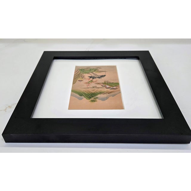 Mid 20th Century Chinese Silk Watercolor Mountain Landscape With Houses and Trees For Sale In Dallas - Image 6 of 8