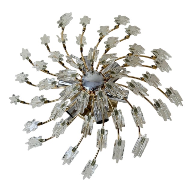 Hollywood Regency Starburst Plafonnier in Gilt Metal and Crystal, 1980s-1990s For Sale