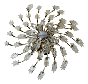 Hollywood Regency Starburst Plafonnier in Gilt Metal and Crystal, 1980s-1990s