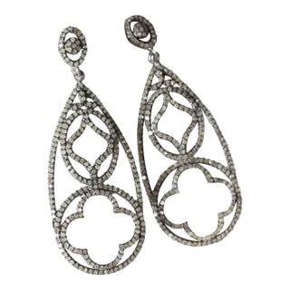 Pave Diamond Earrings 925 Sterling Silver Drop Earrings for Her Beautiful Gift, A Pair For Sale