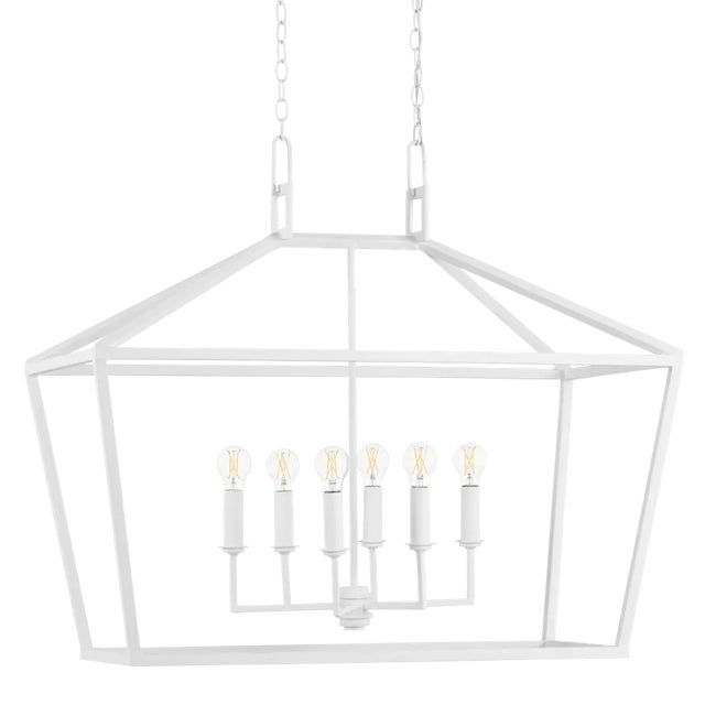 Transitional Currey & Company Denison White Rectangular Chandelier For Sale - Image 3 of 8