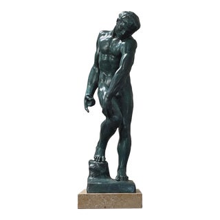Auguste Rodin (After) Vintage “Adam” Verdigis Lost-Wax Bronze Figurative Sculpture, Signed For Sale