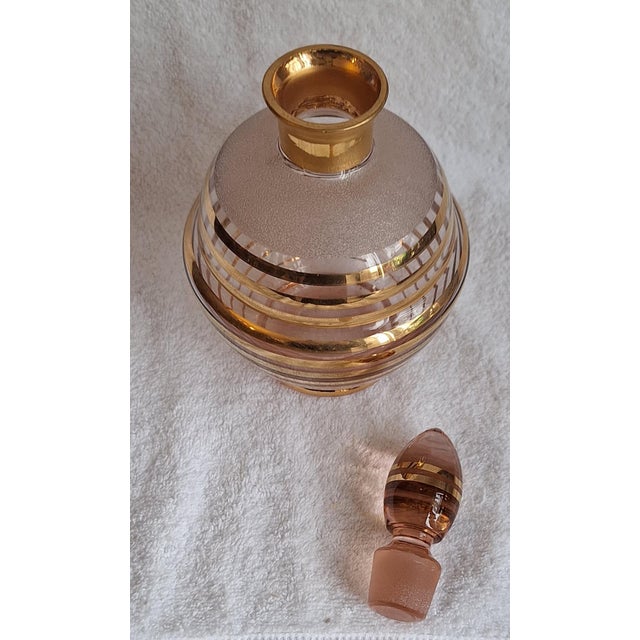 Art Deco Liqueur Carafe with Pink Tinted Glass and Gold Decoration, 1930s For Sale - Image 3 of 5