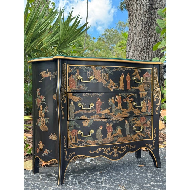 Drexel Heritage Vintage 1980s Drexel Heritage Chinoiserie Black Lacquer Chest of Drawers For Sale - Image 4 of 12