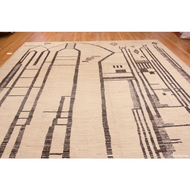 Ivory Background Abstract Primitive Design Modern Area Rug For Sale In New York - Image 6 of 8